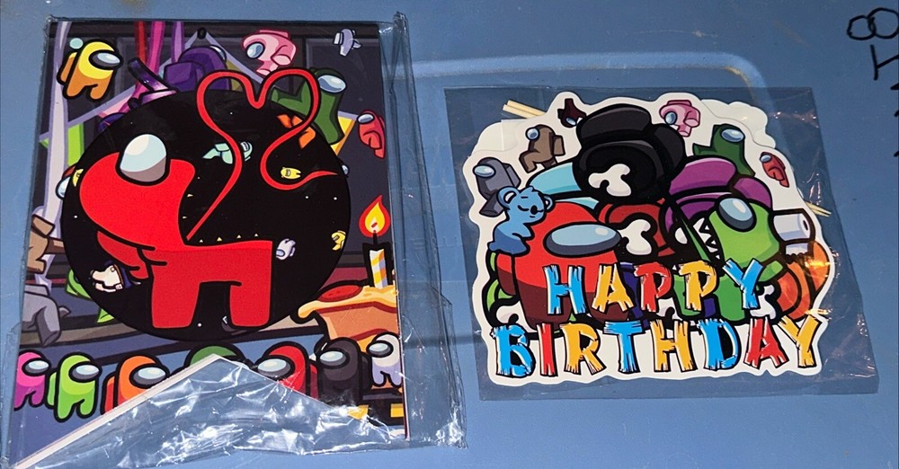 Among Is Happy Birthday Banner Cupcake & Cake Toppers