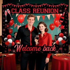 Class Reunion Photo Booth Frame Prop 23.6×31.5 Inch Red Black Welcome Party