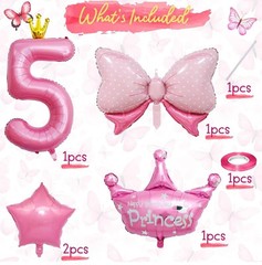 7PCS Set Princess Peach 5th Birthday Decoration Backdrop Big Foil B…