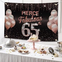 Fierce Fabulous and 65 Banner Rose Gold Happy 65th Birthday Party Decorations…