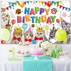 Cat Happy Birthday Backdrop Kitten Photography Background Party Supplies