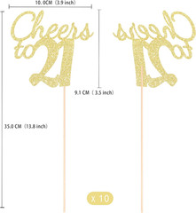 Cheers to 21, 10 Pack Double-Sided Gold Glitter 21St Birthday Centerpieces for T