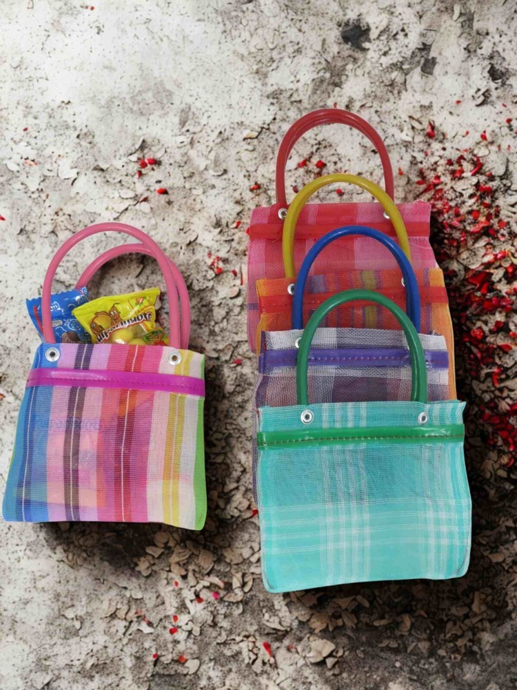 Mini Mesh Party Favor Bags 5 or 10 Pack Colorful Plaid 8×5.25 Inches
