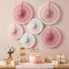 Paper Fan Blush Honeycomb Decorations, 6 Pack Hanging Fans, 12″ & 16″ (3 Each),