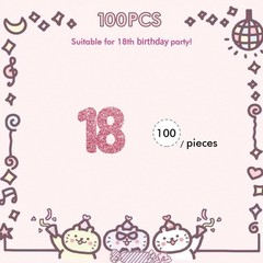 100 PCS Number 18 Confetti Pink Glitter 18th Birthday Anniversary Cake Decor