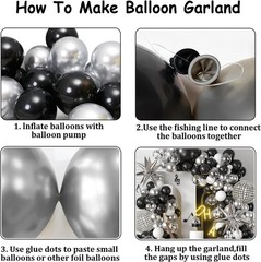 Black Silver Balloons Arch Garland Kit,Black Silver White Balloons Disco Balloon