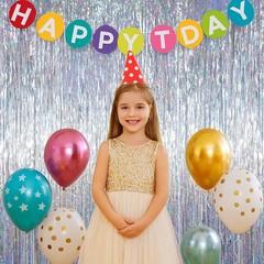 2 Pack Laser Silver Tinsel Foil Fringe Curtains Metallic Party Streamers