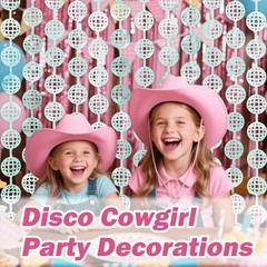 Disco Party Decorations Set – 2 Silver Tinsel Fringe Curtains & 2 Pink Backdrops