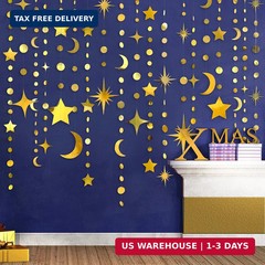 Gold Star Moon Circle Dot Garland Party Decorations Kit Hanging Crescent and Twi