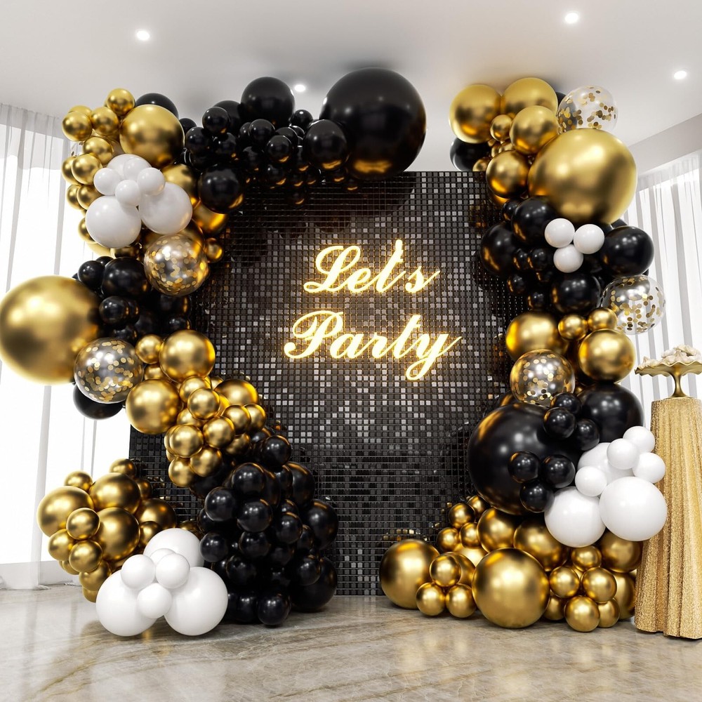 134Pcs Black And Gold Balloon Garland Arch Kit 18 12 10 5inch Latex Balloon S…