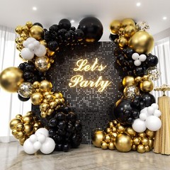 134Pcs Black And Gold Balloon Garland Arch Kit 18 12 10 5inch Latex Balloon S…