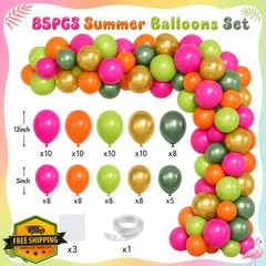 TAOYE Tropical Hawaiian Balloon Garland Hot Pink Green Orange Gold