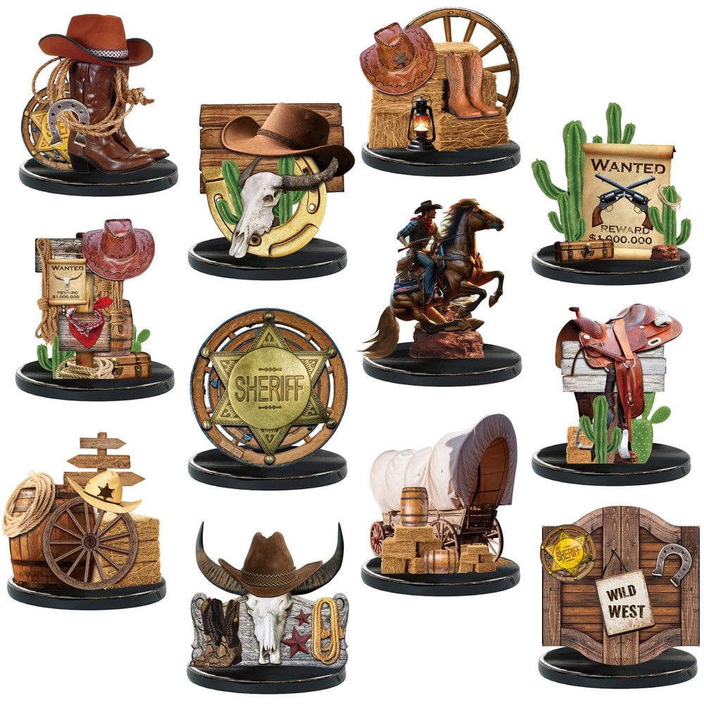 12 Pcs Western Centerpieces Wild West Party Decorations 3.94 Inches Christmas