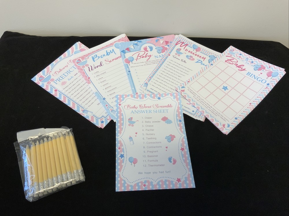 Gender Reveal Game With 5 Games for 25 Guests *Brand New* with Answer Sheet