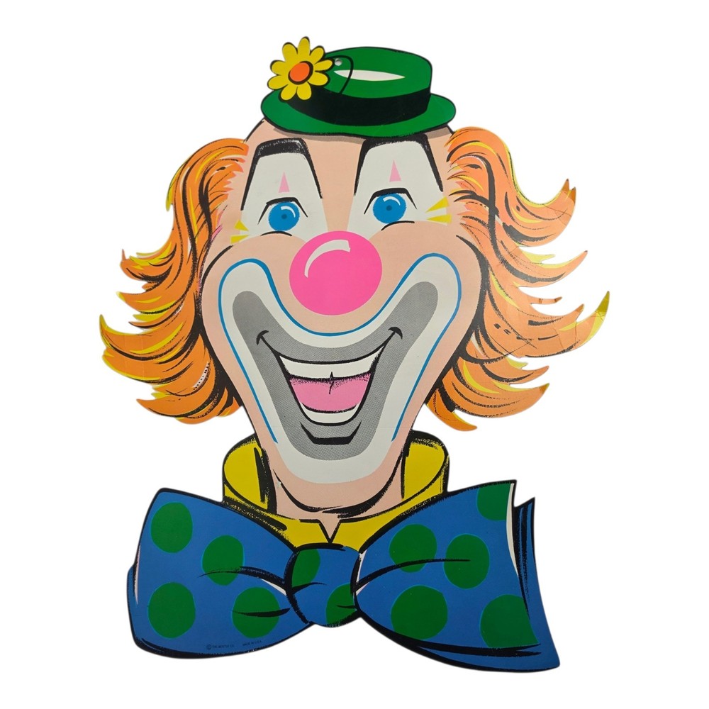 Vintage Beistle Company Die Cut Clown Circus Head Face Hanging Decoration 23”