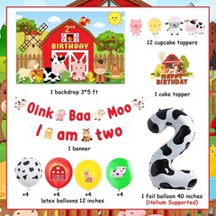 Farm Animal 2nd Party Decorations, Oink Baa Moo I Am Party Decorations Year O…