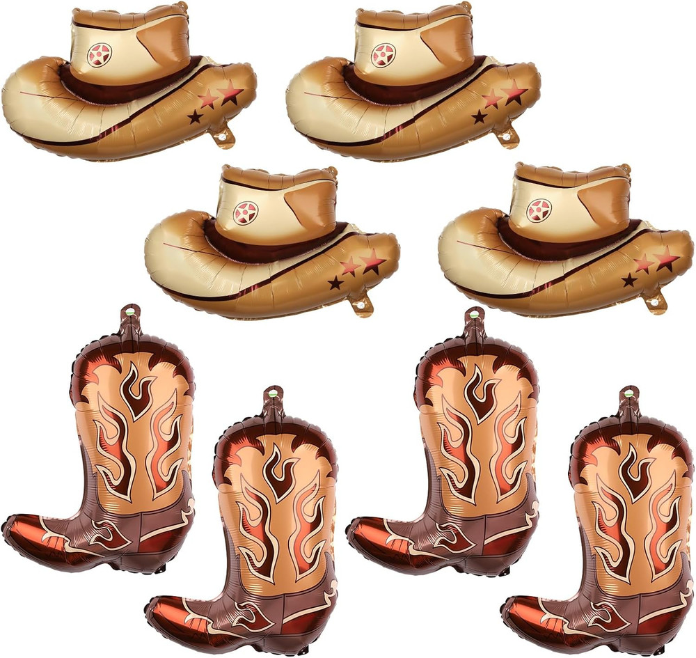 8Pcs Western Themed Party Balloons – Large Cowgirl Hat & Boot Balloons – Cowboy