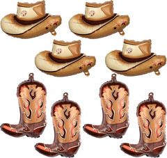 8Pcs Western Themed Party Balloons – Large Cowgirl Hat & Boot Balloons – Cowboy