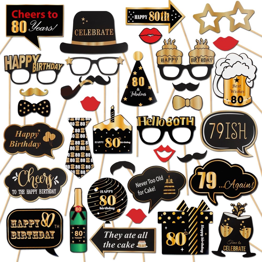 Happy 80th Birthday Party Photo Booth Props Cheers To Eighty Years Old Sign