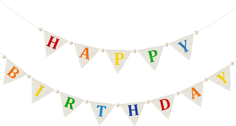 Colorful Happy Birthday Burlap Banner Rainbow Happy Birthday Sign Garland with W