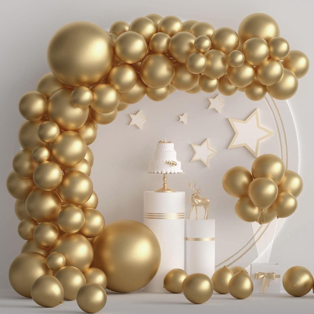 Metallic Gold Balloon Garland Arch Kit 102pcs 5/10/12/18 inch Chrome Gold Latex