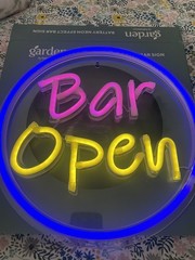 Garden ‘Bar open’ Neon Light Battery Operated Indoor & Outdoor – * Defect*