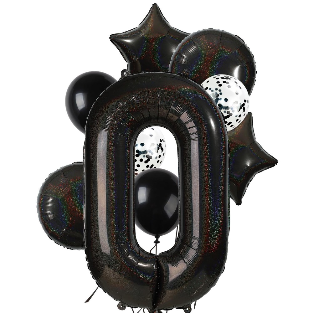 40 Inch Laser Black Number Balloons 0 Mylar Digit Balloon Anniversary Event C…