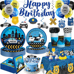 189Pcs Police Birthday Party Decorations Tableware Complete Set, Serves 25 Guest