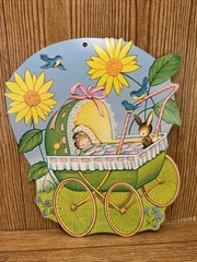 Vintage Lot Beistle Baby Shower Decor Paper Cut Outs Yellow Pink Blue Stork Lamb
