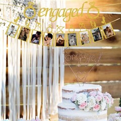 Engagement Wedding Decorations, Gold Engaged Banner and Photo Banner with Rom…