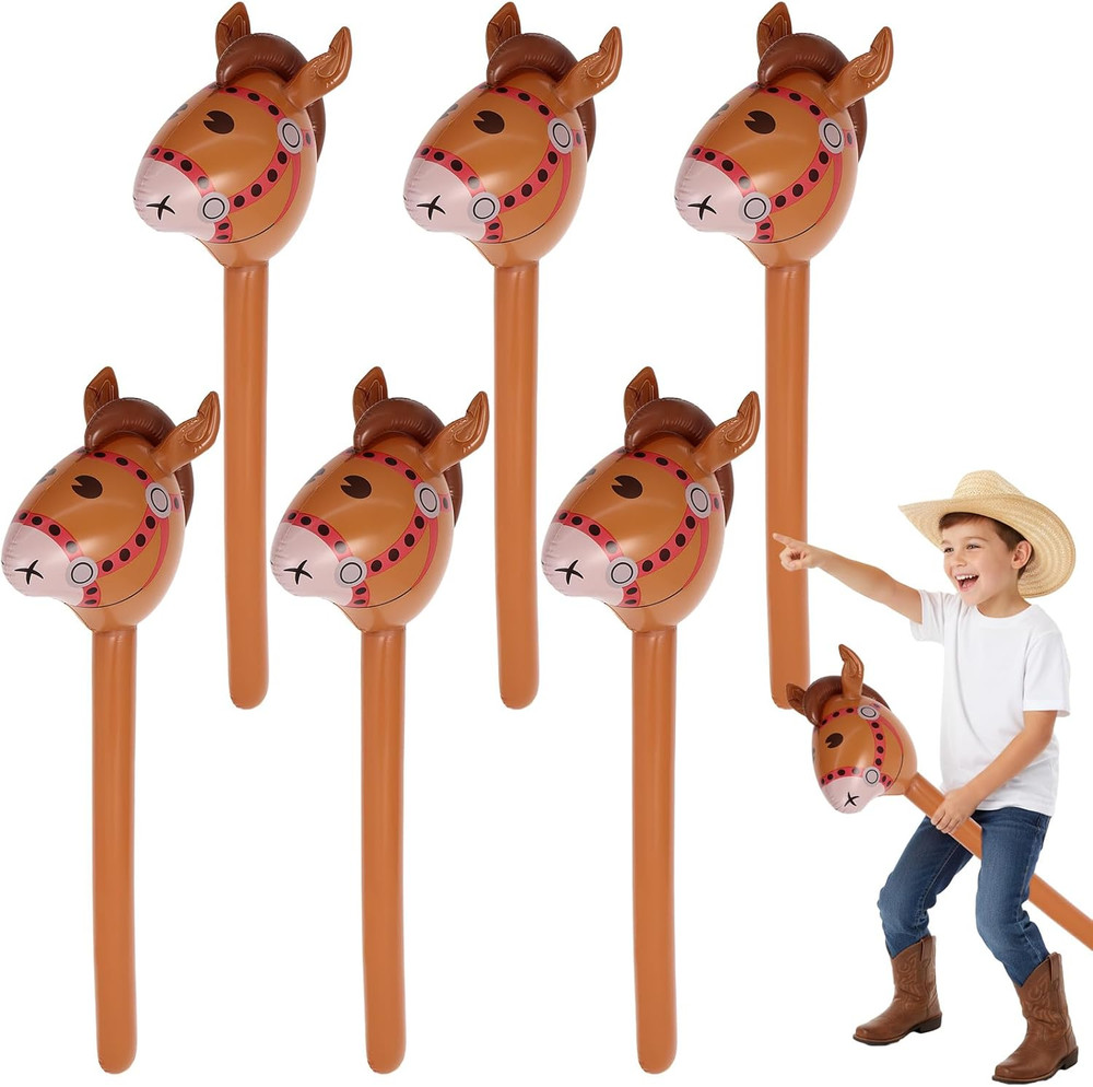 6 Pcs Inflatable Horse Head Balloons, 37 Inch Brown Inflatable Horse Stick Ballo