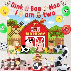 Farm Animal 2nd Party Decorations, Oink Baa Moo I Am Party Decorations Year O…