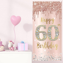60Th Birthday Door Banner Decorations for Women, Pink Rose Gold Happy 60Th Birth