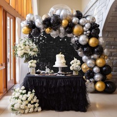 24 Pcs Black Shimmer Wall Backdrop Panels Square Sequin Party Decoration 4×6 Ft