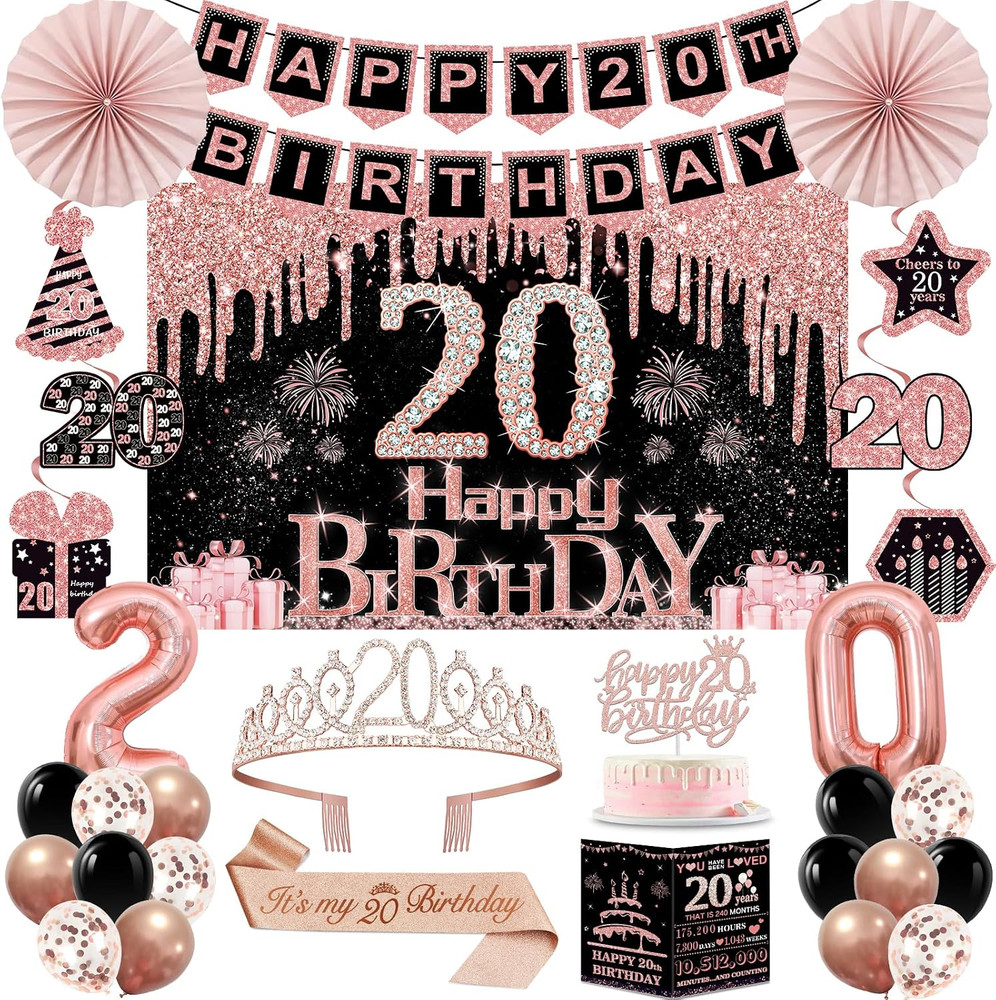 20Th Birthday Decorations for Girls,32Pcs 20Th Birthday Party Decorations,Includ