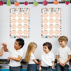 Boho Birthday Classroom Poster 2Pcs 17×12 Inch Calendar Cutouts School Decor