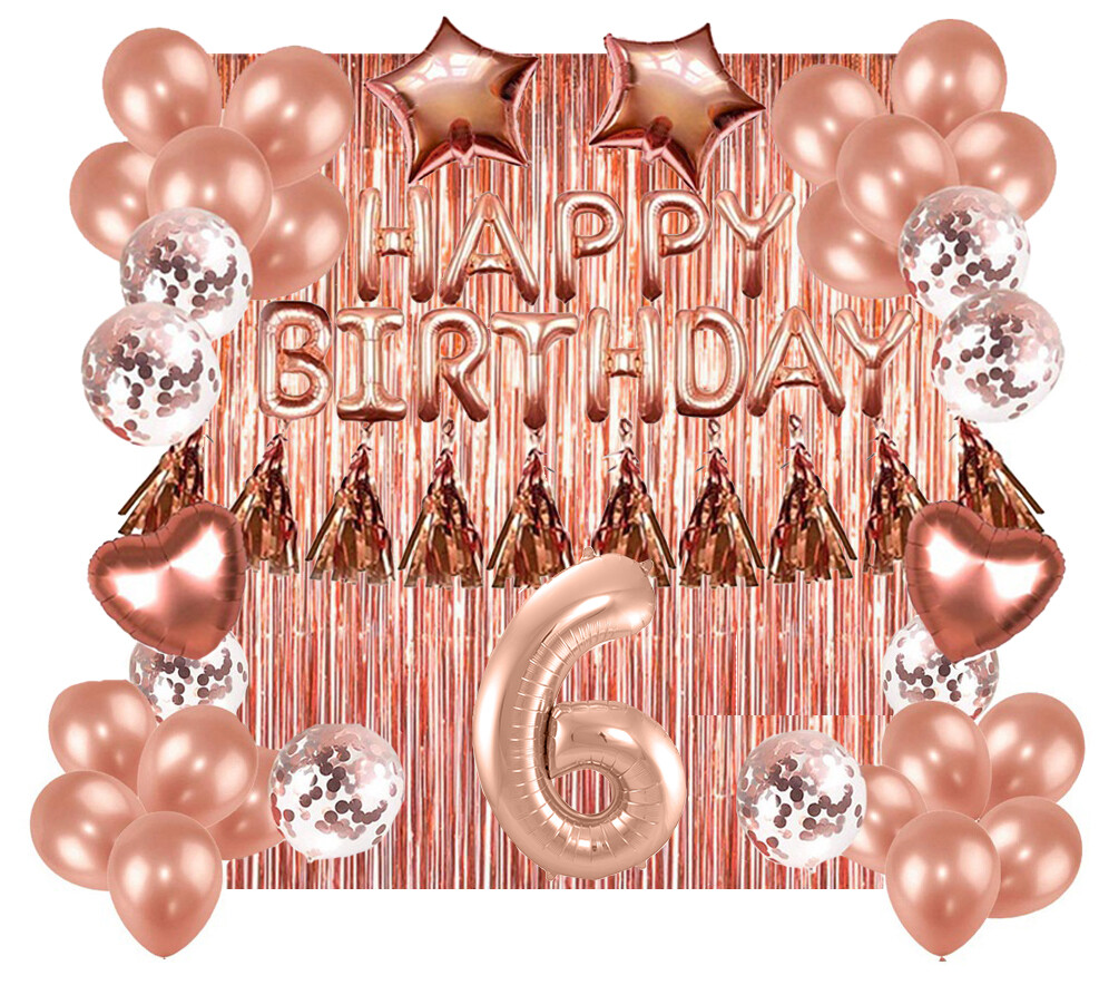 Designer Rose Gold 6th Happy Birthday Balloon Banner Party Decoration Supplies