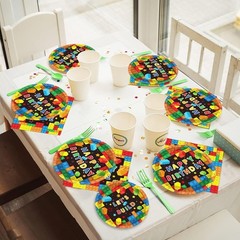 Vibrant Building Block Birthday Party Set – 96 Durable Pieces for 24 Guests