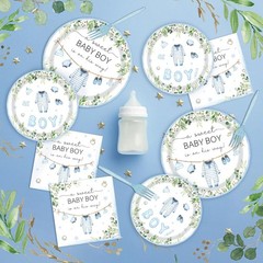 Sweet Boy Themed Baby Shower Disposable Tableware Set (Plates, Napkins, Forks)