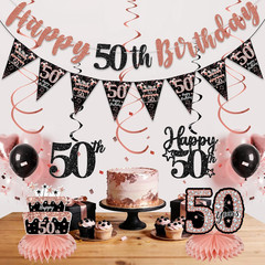 50Th Birthday Decorations for Women, Rose Gold Happy 50Th Birthday Banner Crown