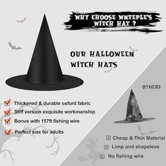 12 Pcs Halloween Decorations Witch Hat – Thickened Black – Bulk