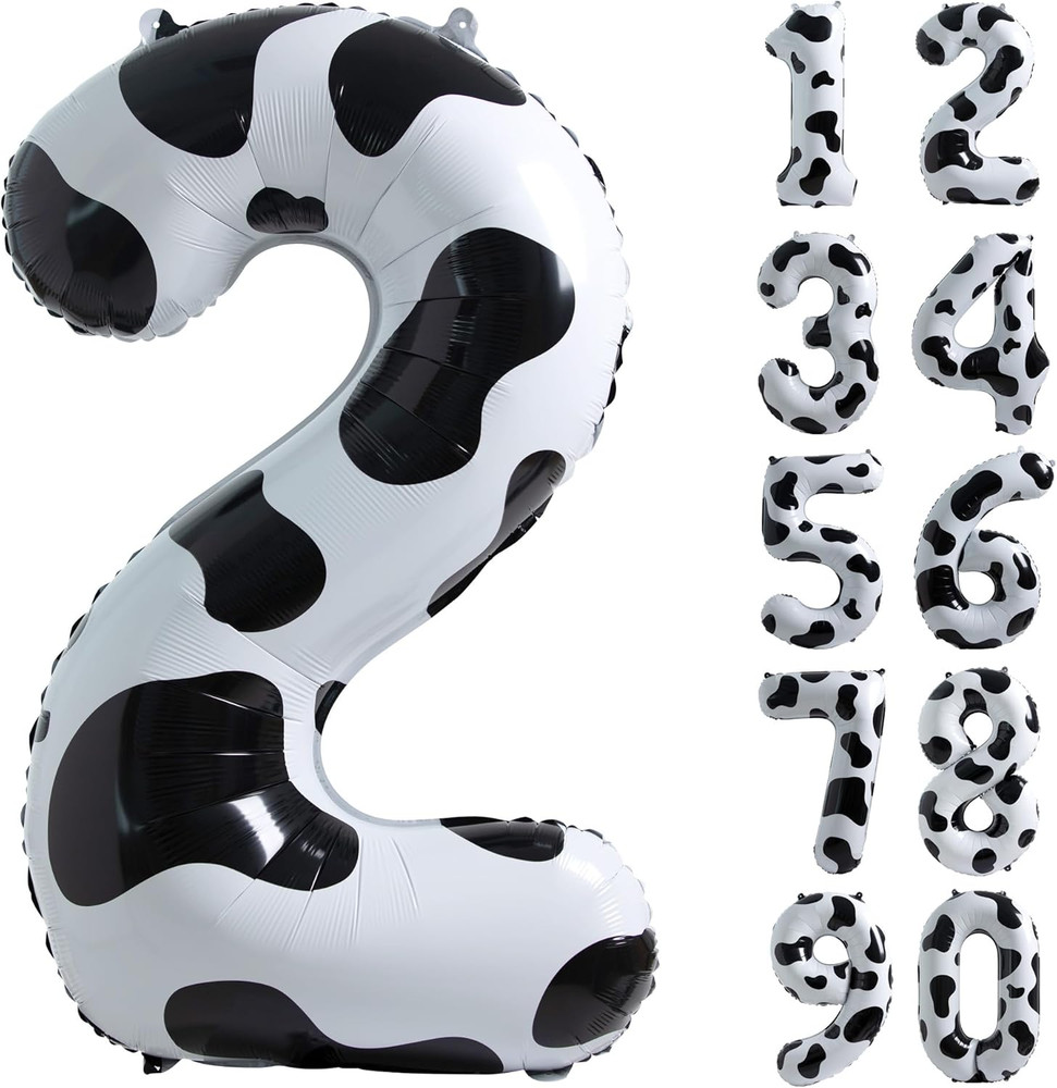 Cow Print Balloon Birthday Decorations Supplies,40 Inch Number 2 Balloon | Cowgi