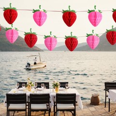 Strawberry Honeycomb Decorations, 14 PCS, 6 Inch, Red, Pink, Tissue Ball