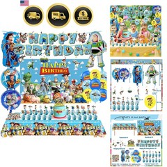 Toy Cartoon Birthday Party Decorations Set Balloons Cake Topper Banner