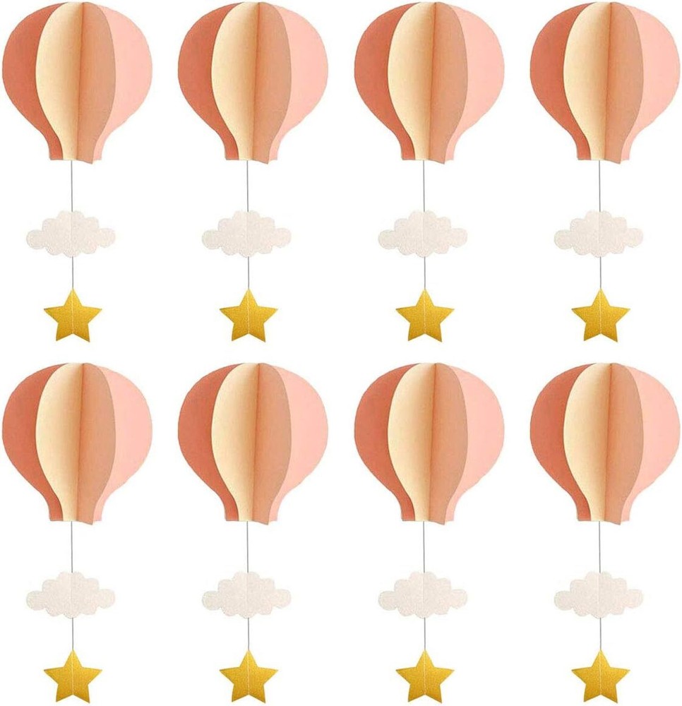 Hot Air Balloon Garland Decorations – 8 Pack Large Size Pastel Cloud Pink