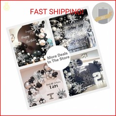 137Pcs Black and Silver Balloons Garland Arch Kit with Stars – 5 10 12 18 inch B