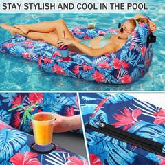 2pcs Inflatable Pool Floats for Adults 2 in 1 Lounge Chair with Bottom Mesh E…