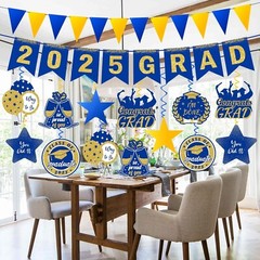 Class of 2025 Blue Glitter Congrats Grad Banner – 2025 Graduation Party Decor