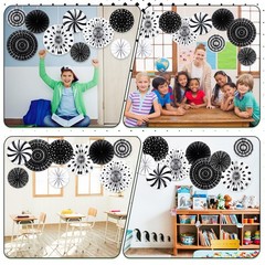 18 Pcs Black White Round Hanging Paper Fans Decor Back to School Paper Fans R…
