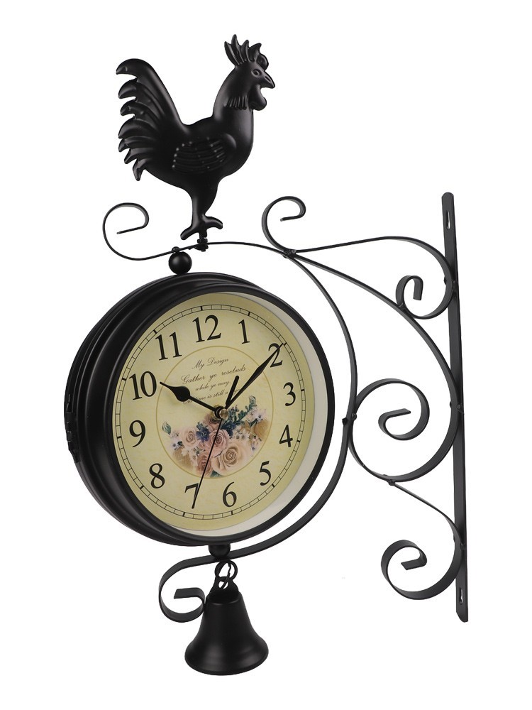 Double Sided Wall Clock with Silent Movement for Home Living Room Black